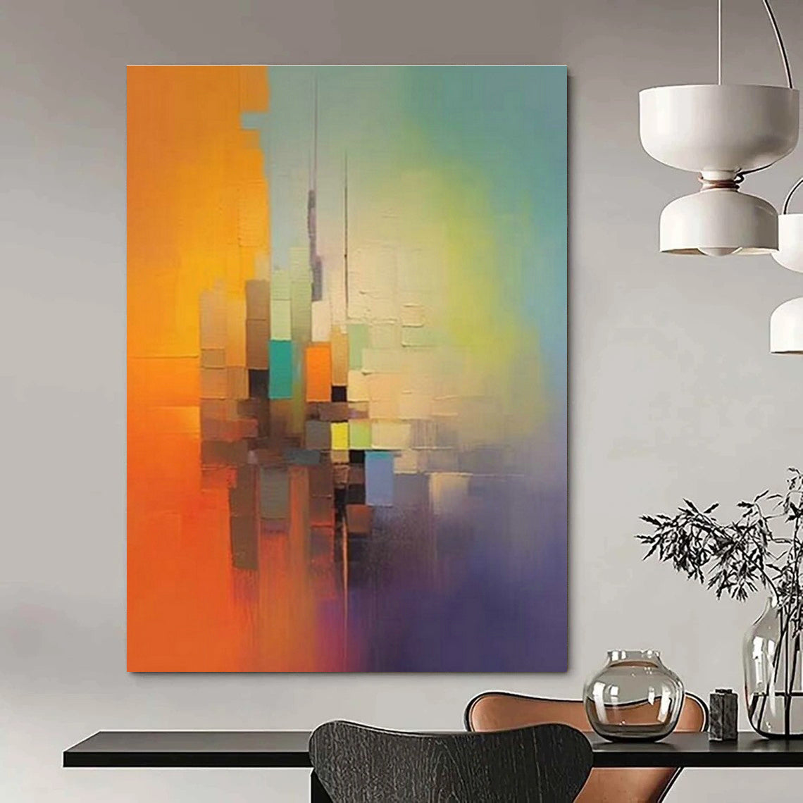 Color Block Cityscape Art for Creative Office Space & Modern Art - Themed Hotel DLZ1556