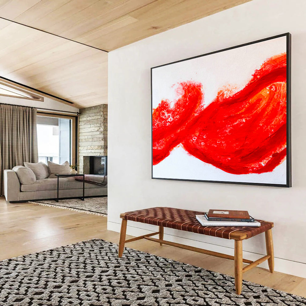 Red Flowing Abstract Art for Bold Restaurant Entrance DLZ2953