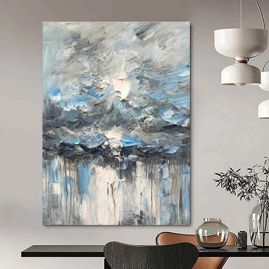 Blue - Gray Abstract Painting for Lake House Living Room & Waterfront Wellness Center DLZ1298