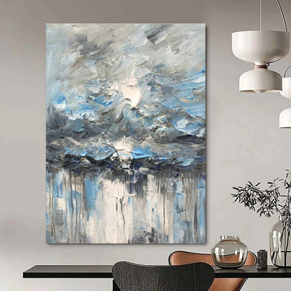 Blue - Gray Abstract Painting for Lake House Living Room & Waterfront Wellness Center DLZ1298