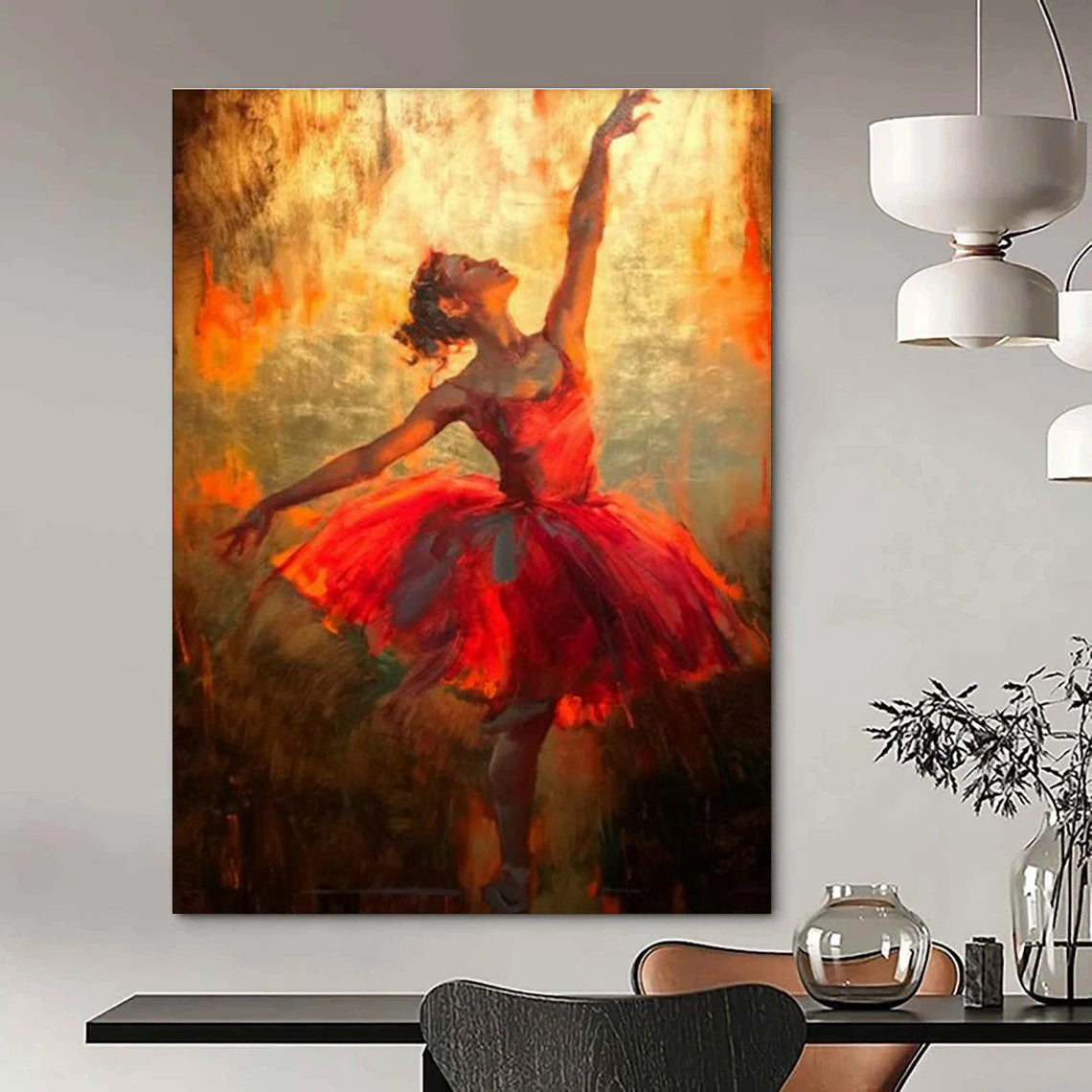 Ethereal Red Ballerina Art for Ballet School & Luxury Living Room DLZ2339
