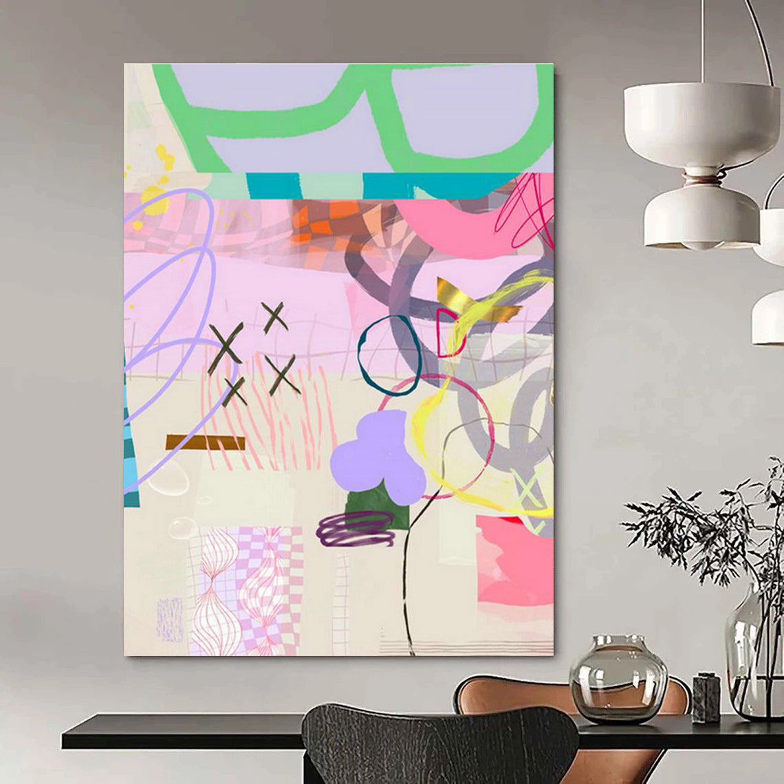 Pink - Purple Abstract Art for Boho - Chic Home Bedroom Walls DLZ0098