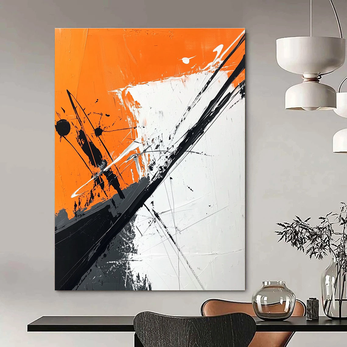 Bold Orange and Black Abstract Art for Modern Gym & Creative Studio STSC1118