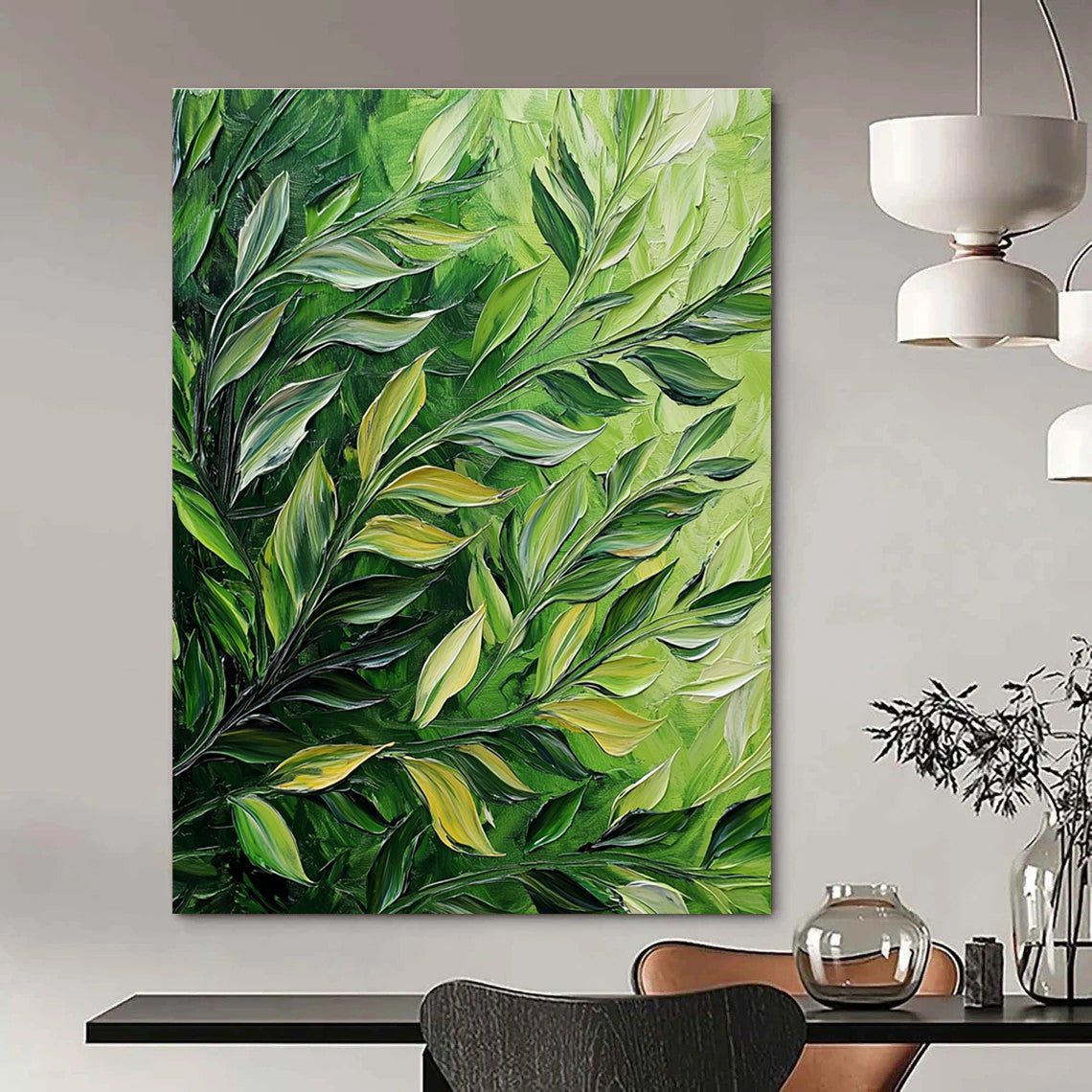 Green Leafy Textured Art for Botanical Café & Nature - Inspired Home Office STSC1130