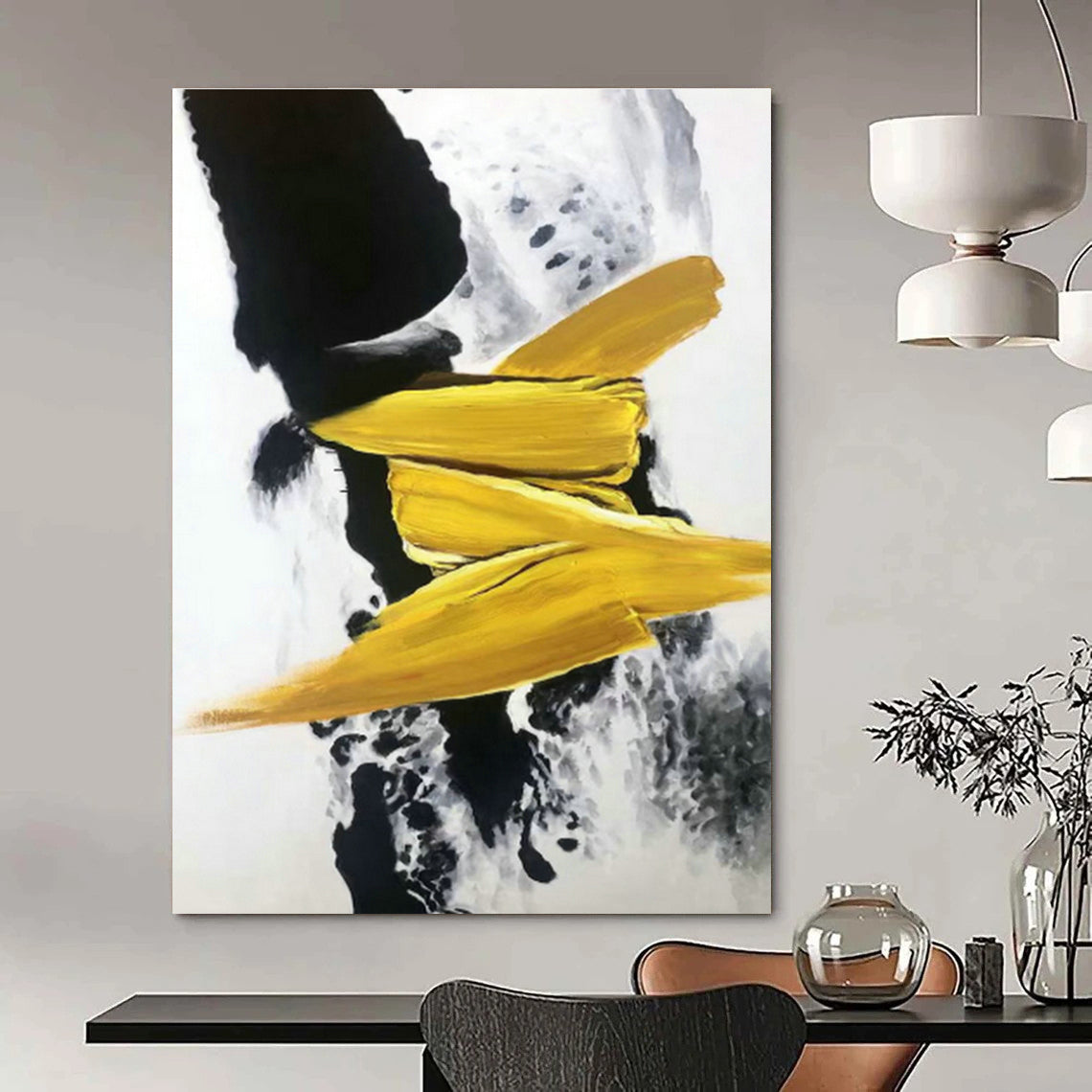 Yellow - Black Abstract Art for Living Room & Office DLZ0481