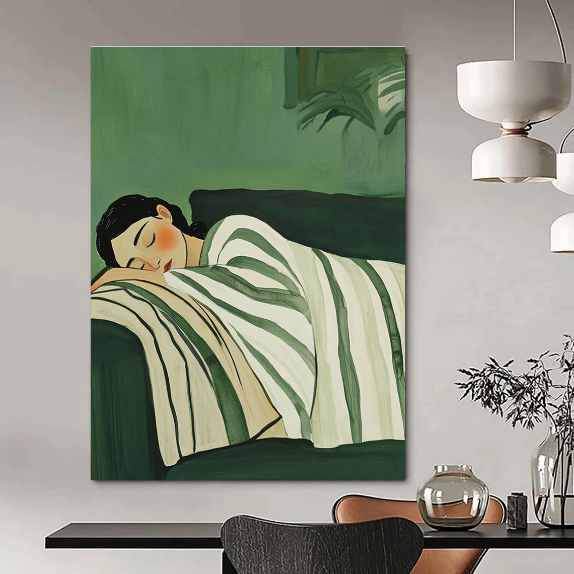 Sleeping Woman in Stripes for Serene Bedroom & Wellness Spa STSC1264