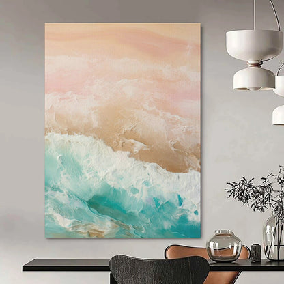 Pastel Ocean Waves Abstract Art for Beachfront Villa Living Room & Bohemian Café DLZ1631