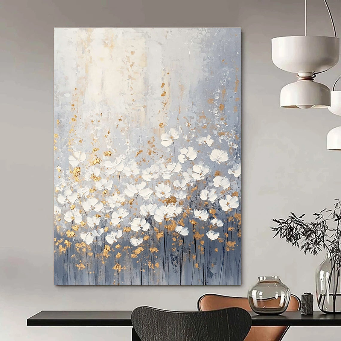 Gray and Gold Floral Abstract for Luxury Bedroom & Sophisticated Lounge STSC318