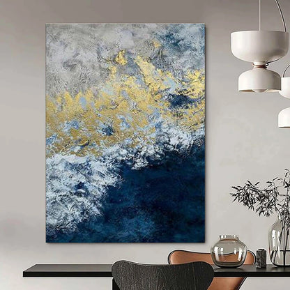 Gold and Blue Abstract Wave Art for Luxury Hotel Lobby & Art - Deco - style Lounge DLZ2249