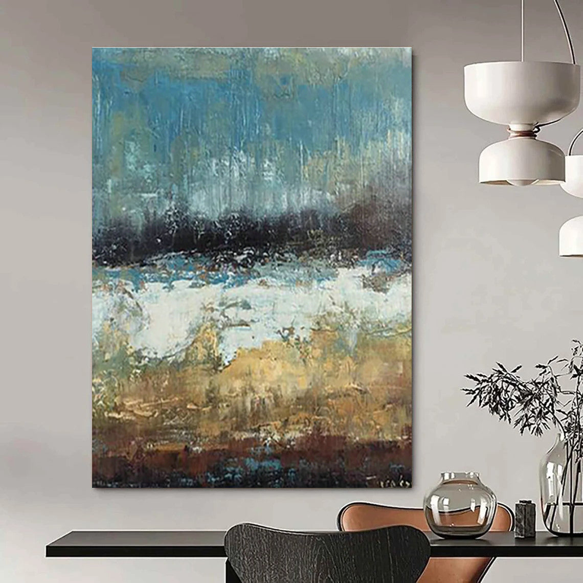 Blue - Gray Landscape Abstract Art for Seaside Vacation Home & Minimalist Living Room DLZ0638