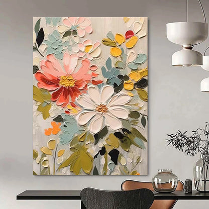 Textured Flower Bouquet Art for Shabby - Chic Kitchen & Garden - Themed Café DLZ1541