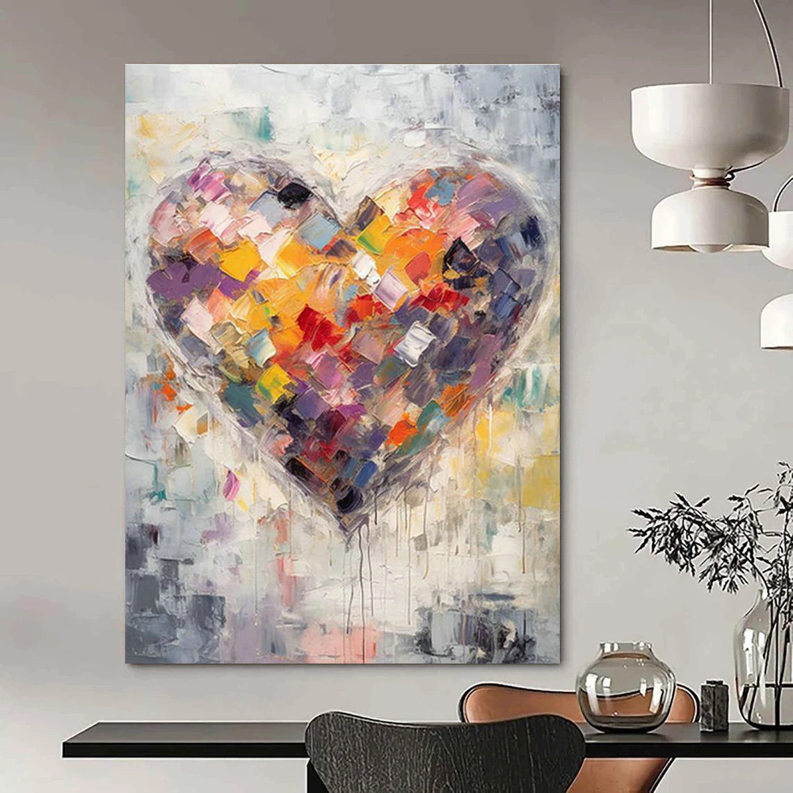 Colorful Heart Abstract Art for Romantic B&B Common Areas DLZ0129