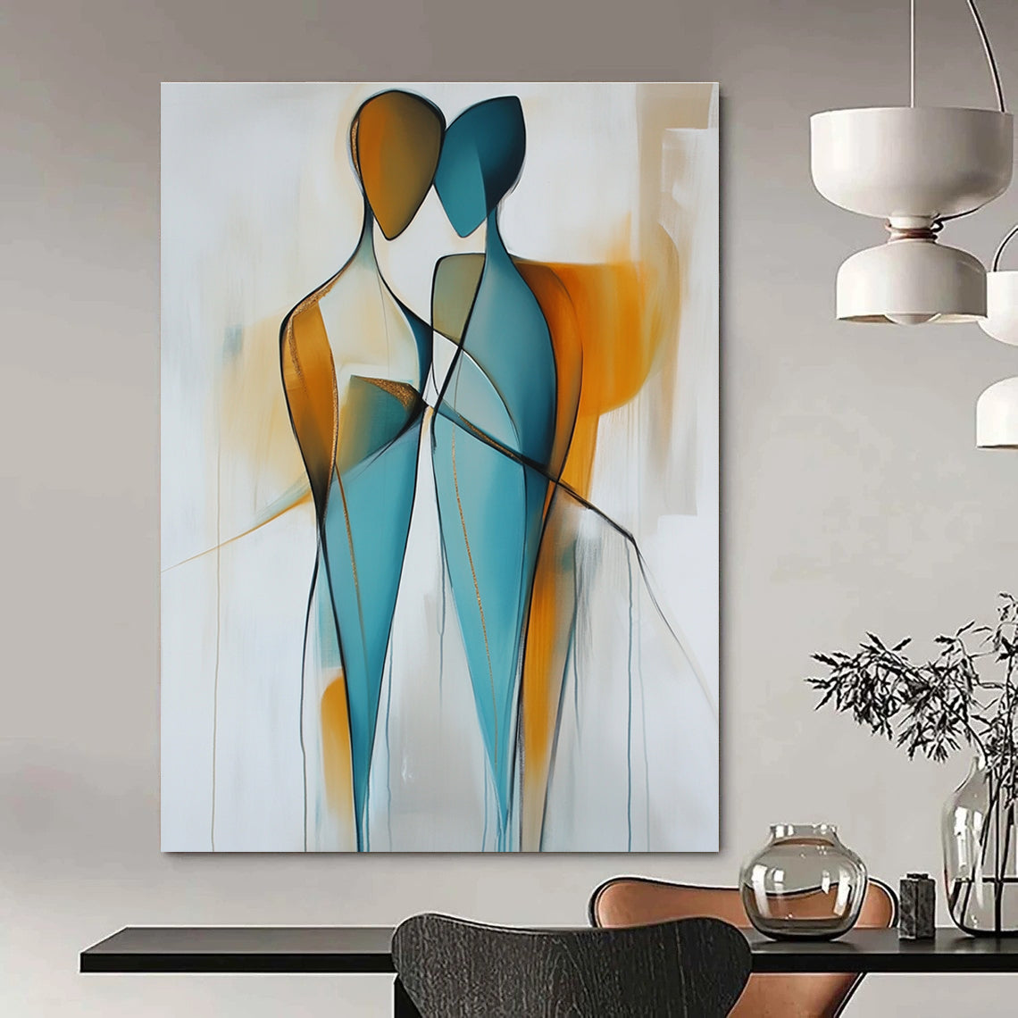 Golden Accent Abstract Figures Art for Bedroom & Luxury Lounge STSC714