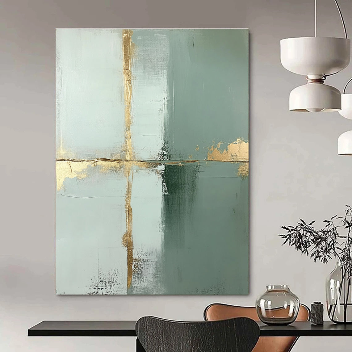 Gold and Green Abstract Cross for Luxury Hotel Lobby & Elegant Dining Room STSC428