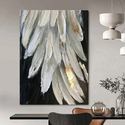 Gold - Accented White Feather Art for Bridal Suite & Luxury Bedroom DLZ0671
