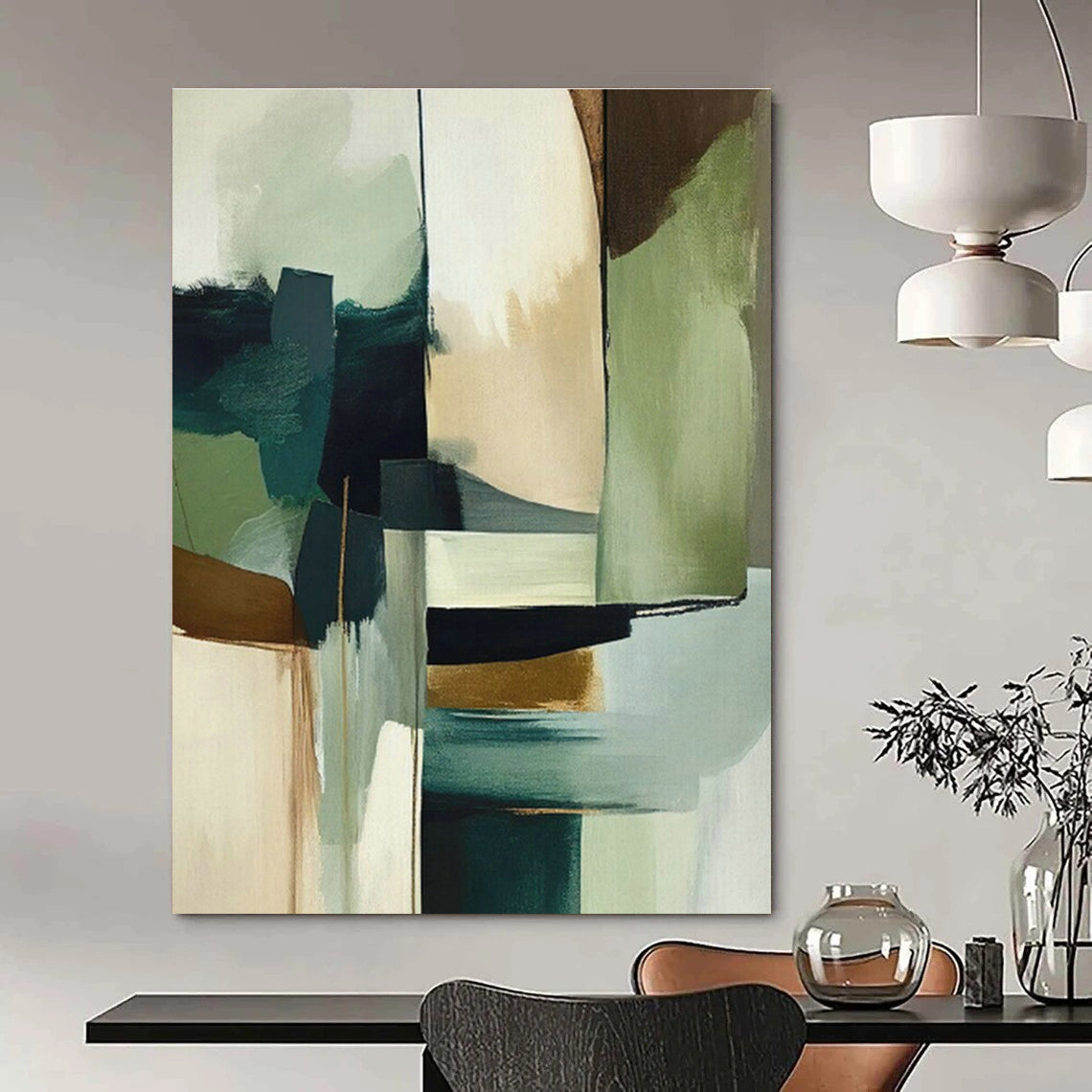 Teal - Green & Gold Abstract Art for High - End Restaurant & Modern Dining Room DLZ1637