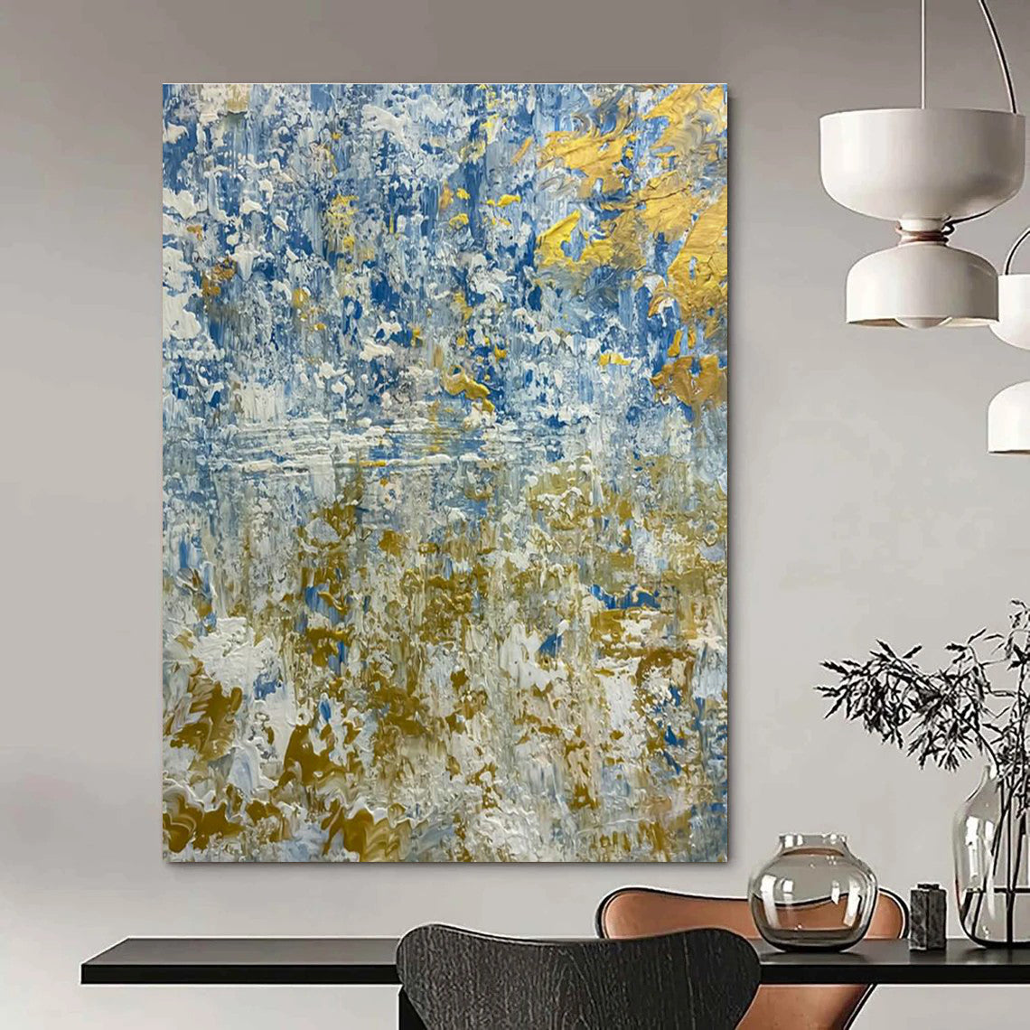 Blue & Gold Abstract Art for Luxury Hotel Lobby & Coastal Home DLZ2381