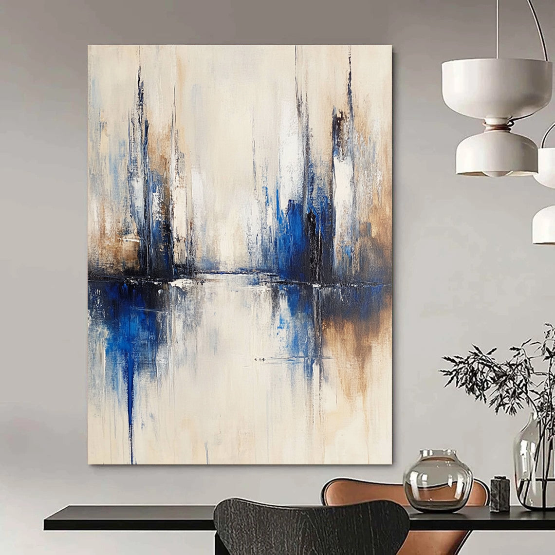Blue - Beige City Abstract Art for Architect’s Studio & Urban - Themed Restaurant STSC134
