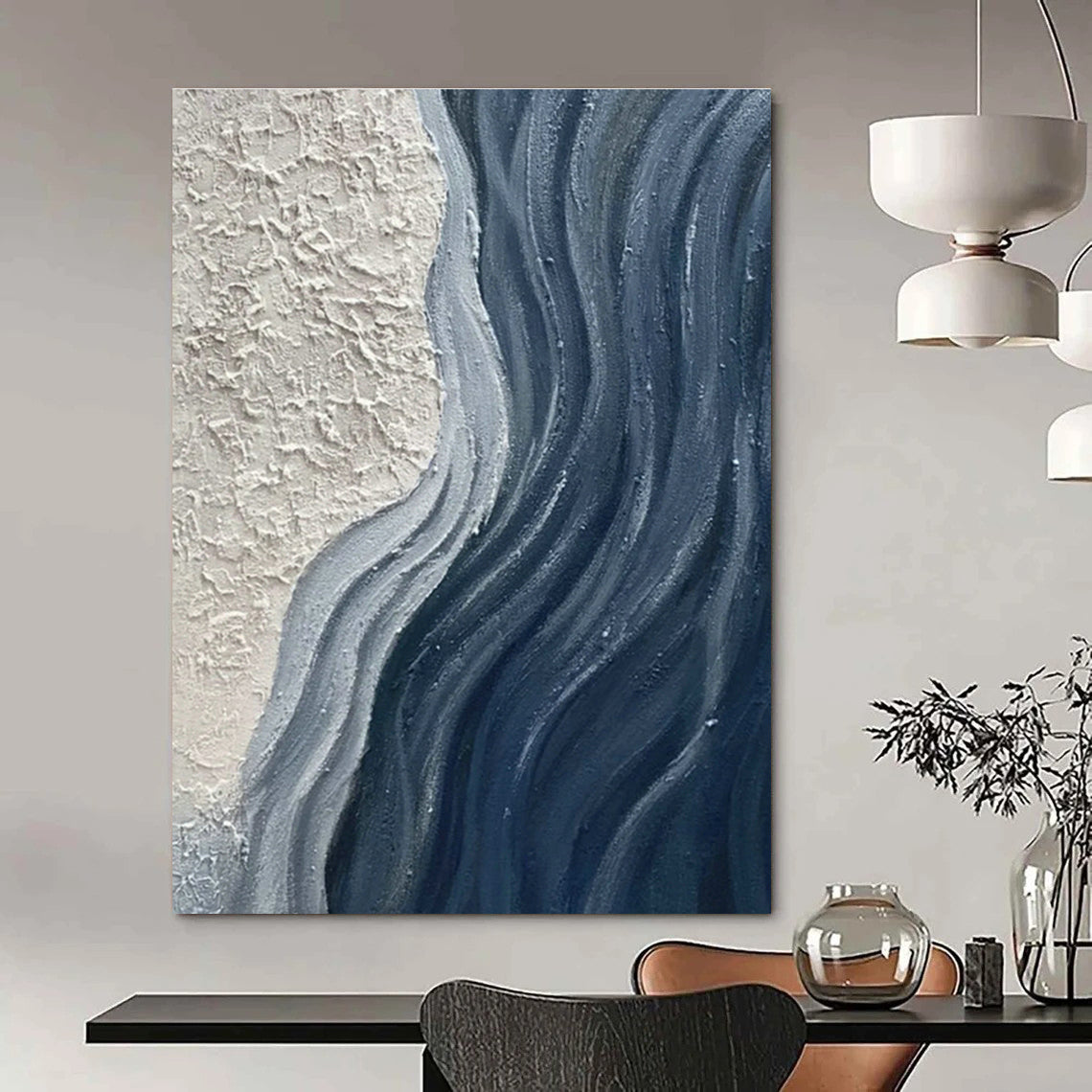 Textured Wave Abstract Art for Coastal Café & Nautical - Themed Home Office DLZ0662