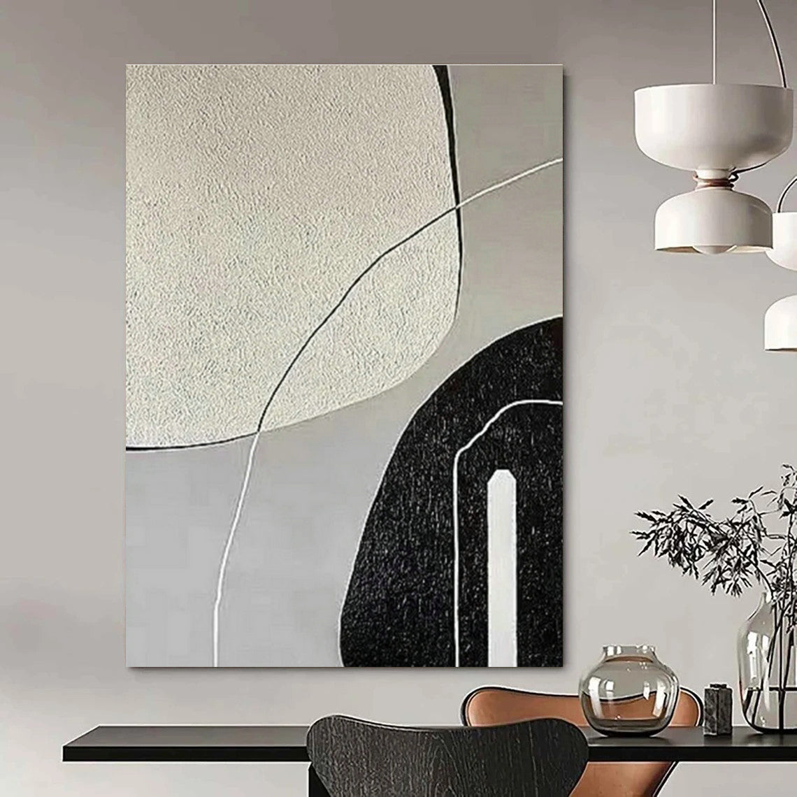 Gray - White Geometric Abstract Art for Scandinavian Home & Contemporary Office DLZ1146