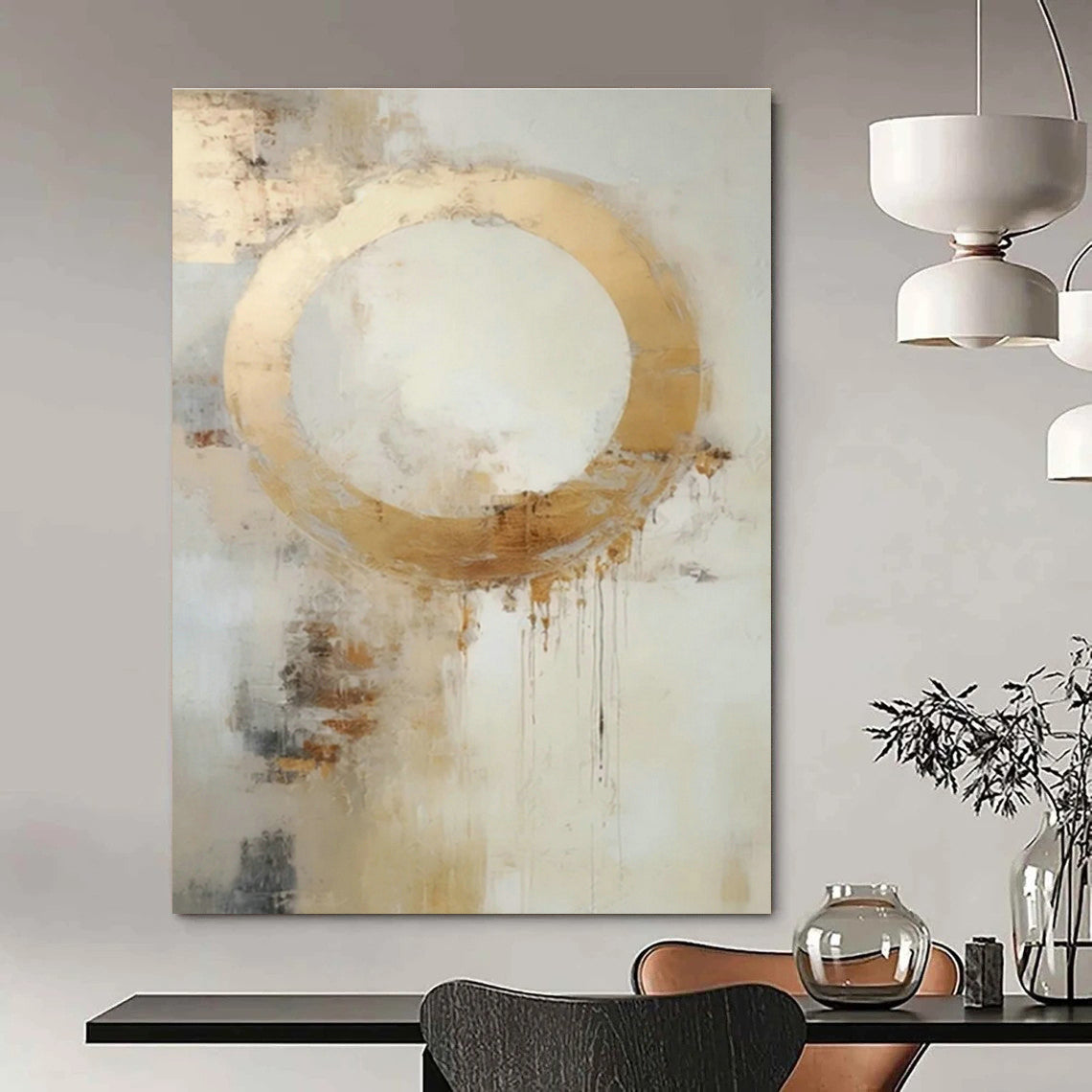 Golden Circle Abstract Art for Modern Office Reception & Luxury Hotel Spa DLZ0918
