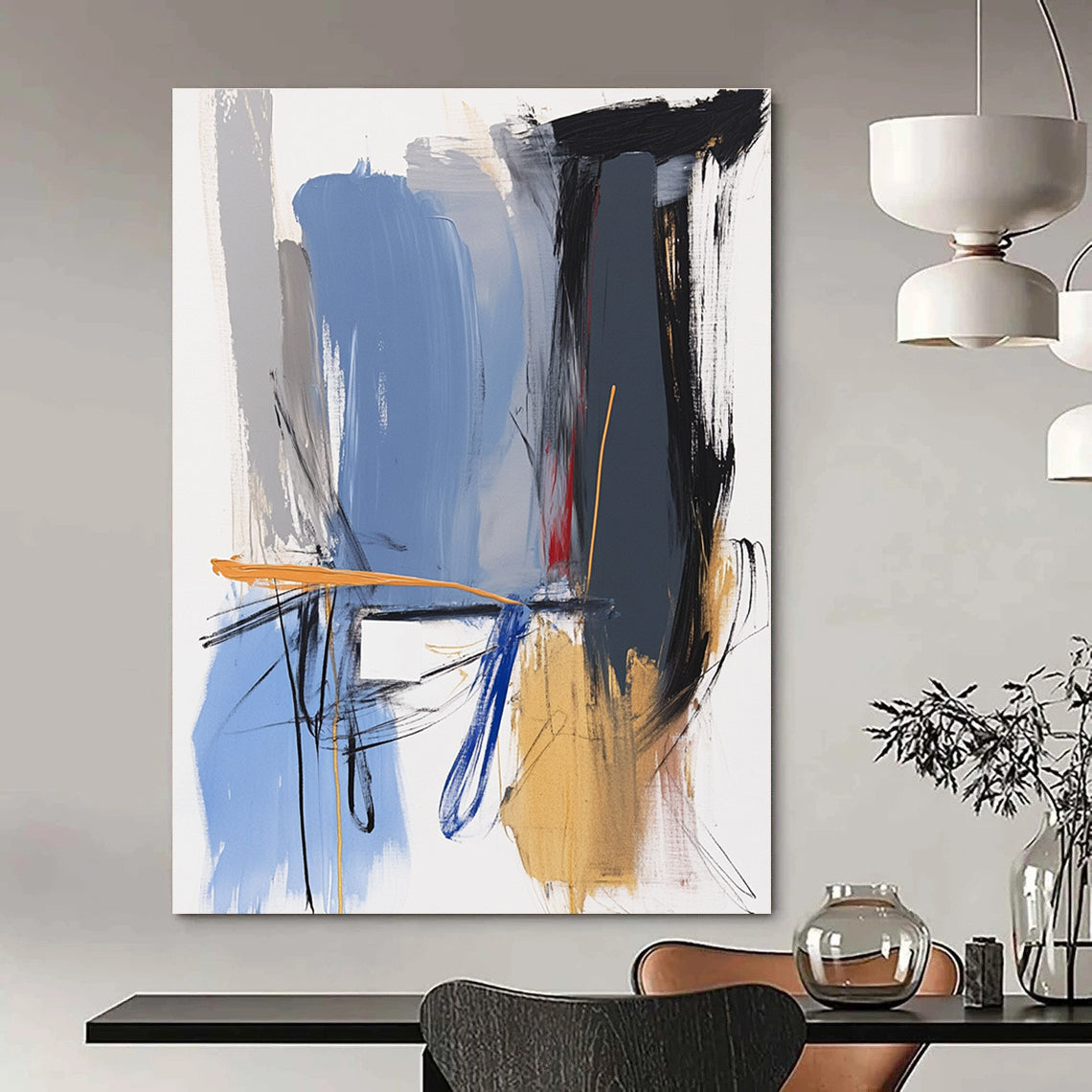 Expressive Blue and Orange Abstract for Creative Studio & Bohemian Living Room STSC743