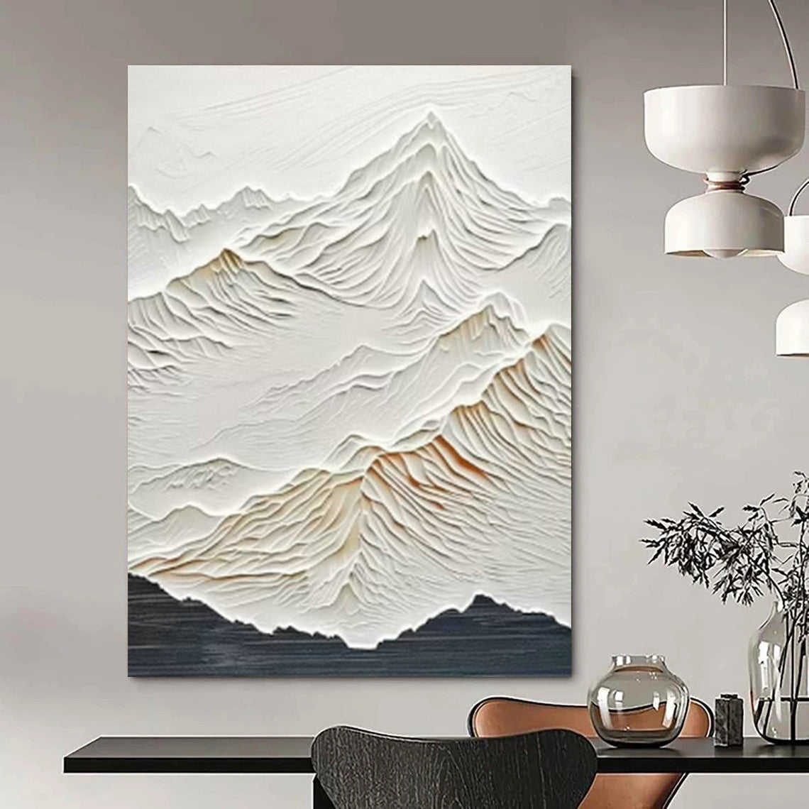 White Relief Mountain Art for Alpine Ski Chalet & Nature - Inspired Spa DLZ0992