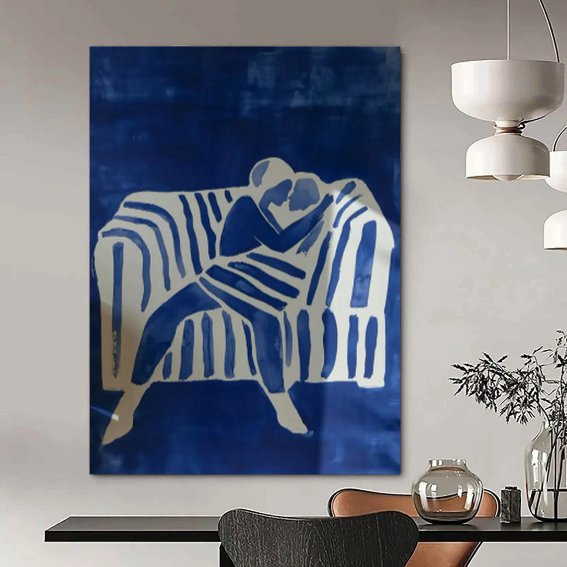 Blue - Toned Couple on Sofa Art for Romantic Living Room & Intimate Hotel Suite DLZ0692