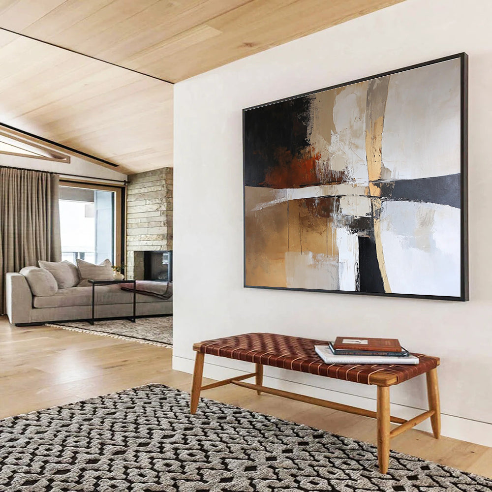 Beige - Toned Abstract with Drips Art for Neutral - Toned Hotel Suite & Classic Library SC328