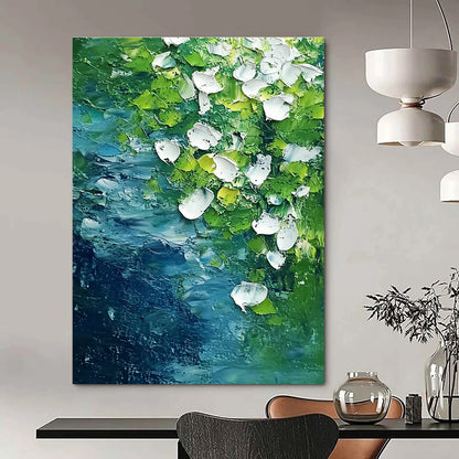 Textured Green and White Abstract Nature Art for Eco - Friendly Home & Artistic Home Studio STSC1477
