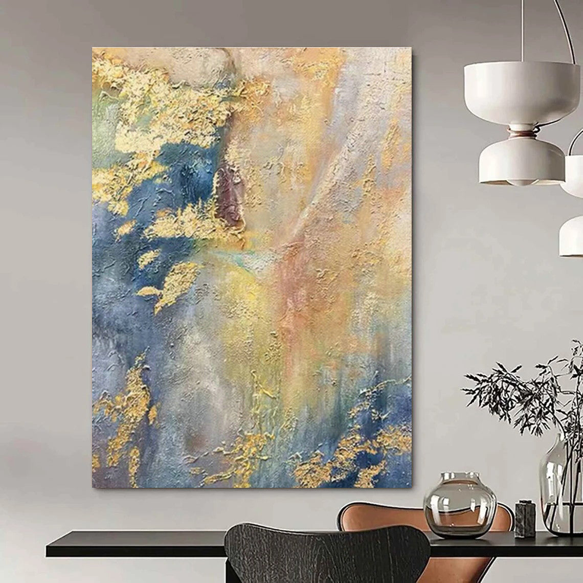 Gold - Blue Textured Abstract for Luxury Yacht Cabin & Art Deco Rooftop Bar DLZ0921