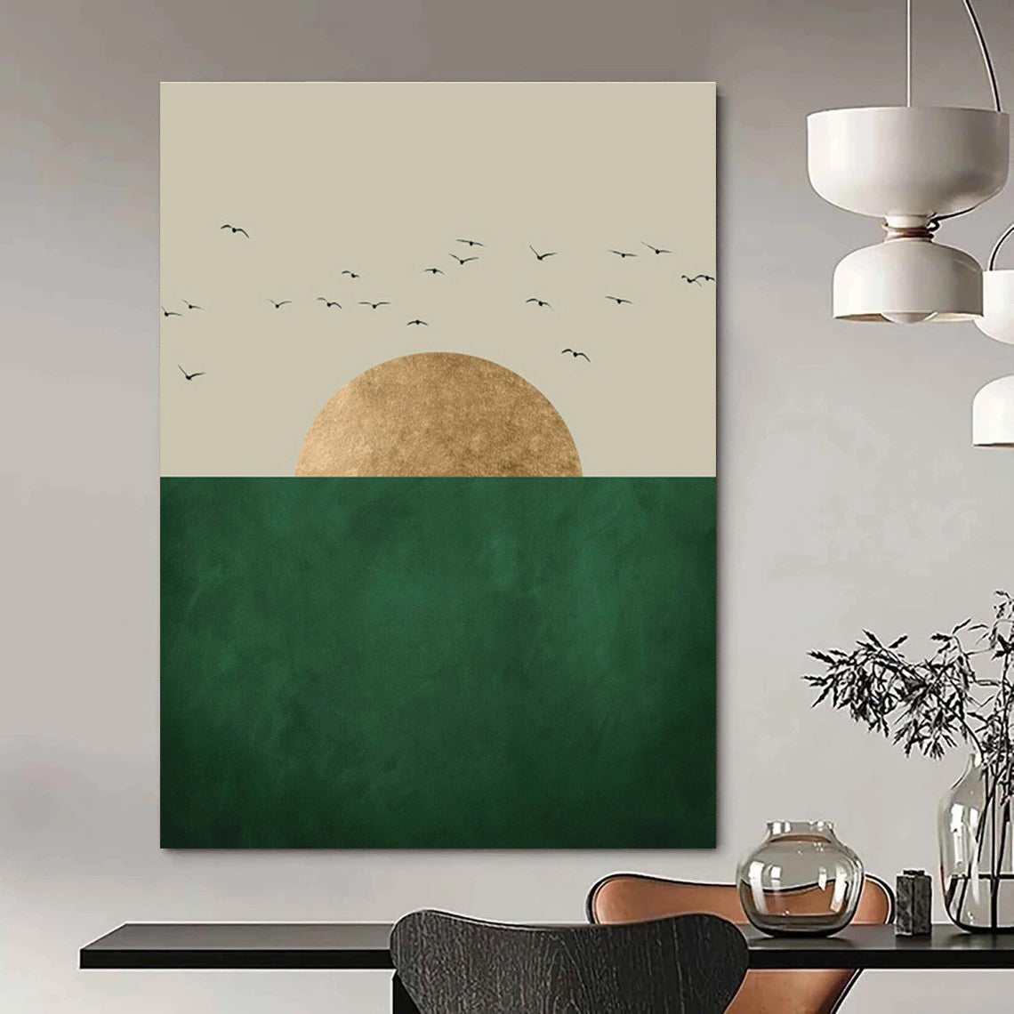 Minimalist Golden Sunset Wall Art for Living Room & Office DLZ0391