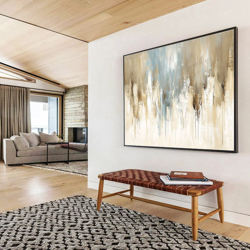 Beige - Blue Abstract Drip Art for Modern Living Room & Art - Inspired Office SC009