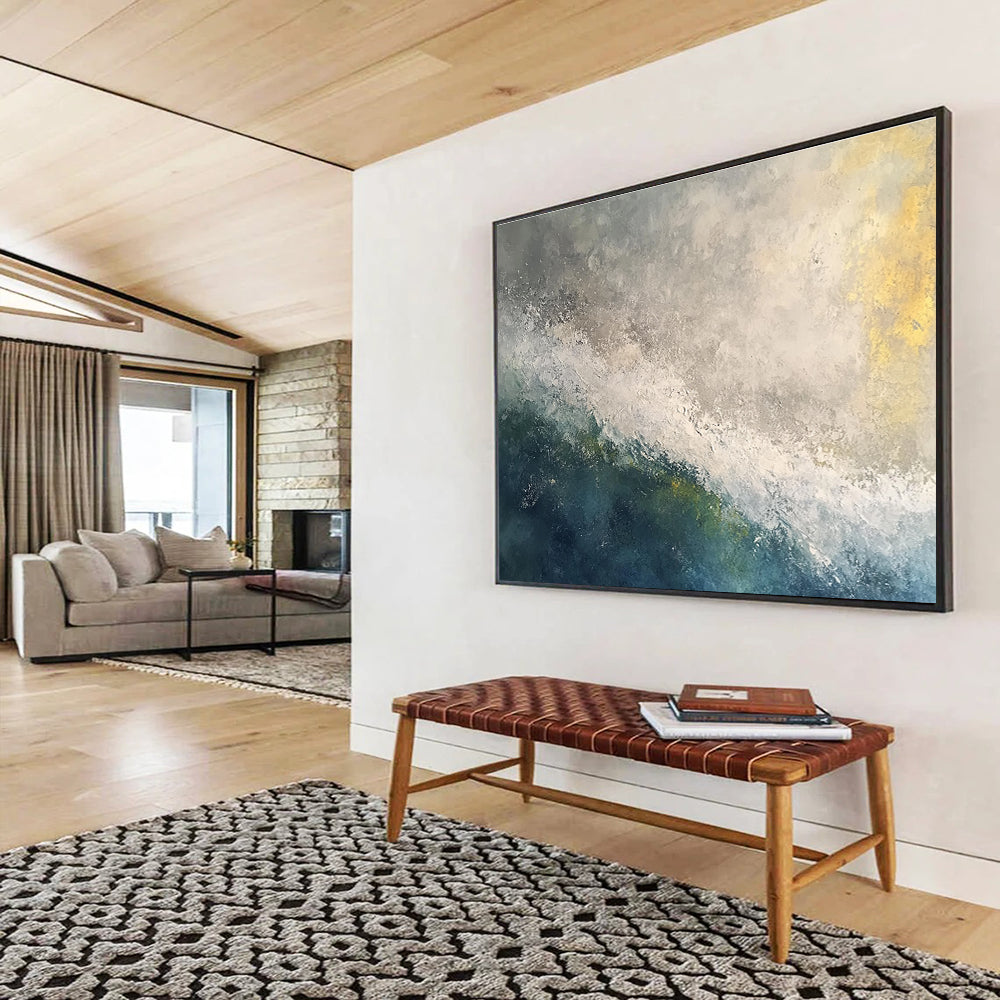 Gray and Blue Wave Art for Industrial - Chic Coastal Loft & Modern Art - Loving Beach House SC119
