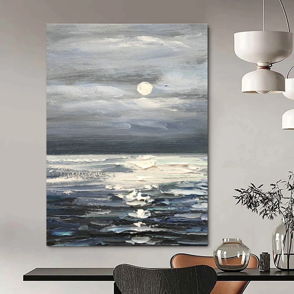 Moonlit Sea Oil Painting for Beachfront Bedroom & Nautical - Themed Lounge DLZ1300