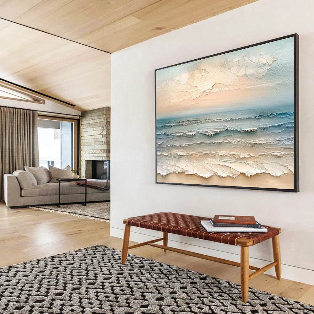 Textured Beach Wave Art for Coastal Resort Hotel Balcony Spaces DLZ3179