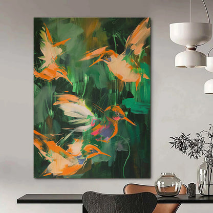 Orange Birds in Jungle Abstract Art for Tropical Resort & Nature - Lover’s Bedroom DLZ0681