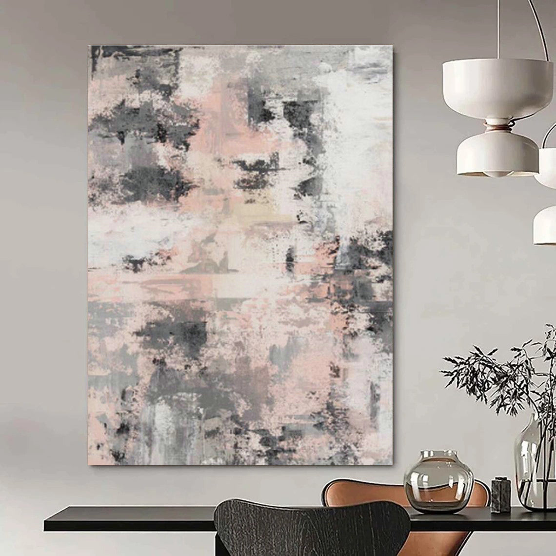 Pink - Gray Abstract Art for Minimalist Home Office Desksides DLZ0068