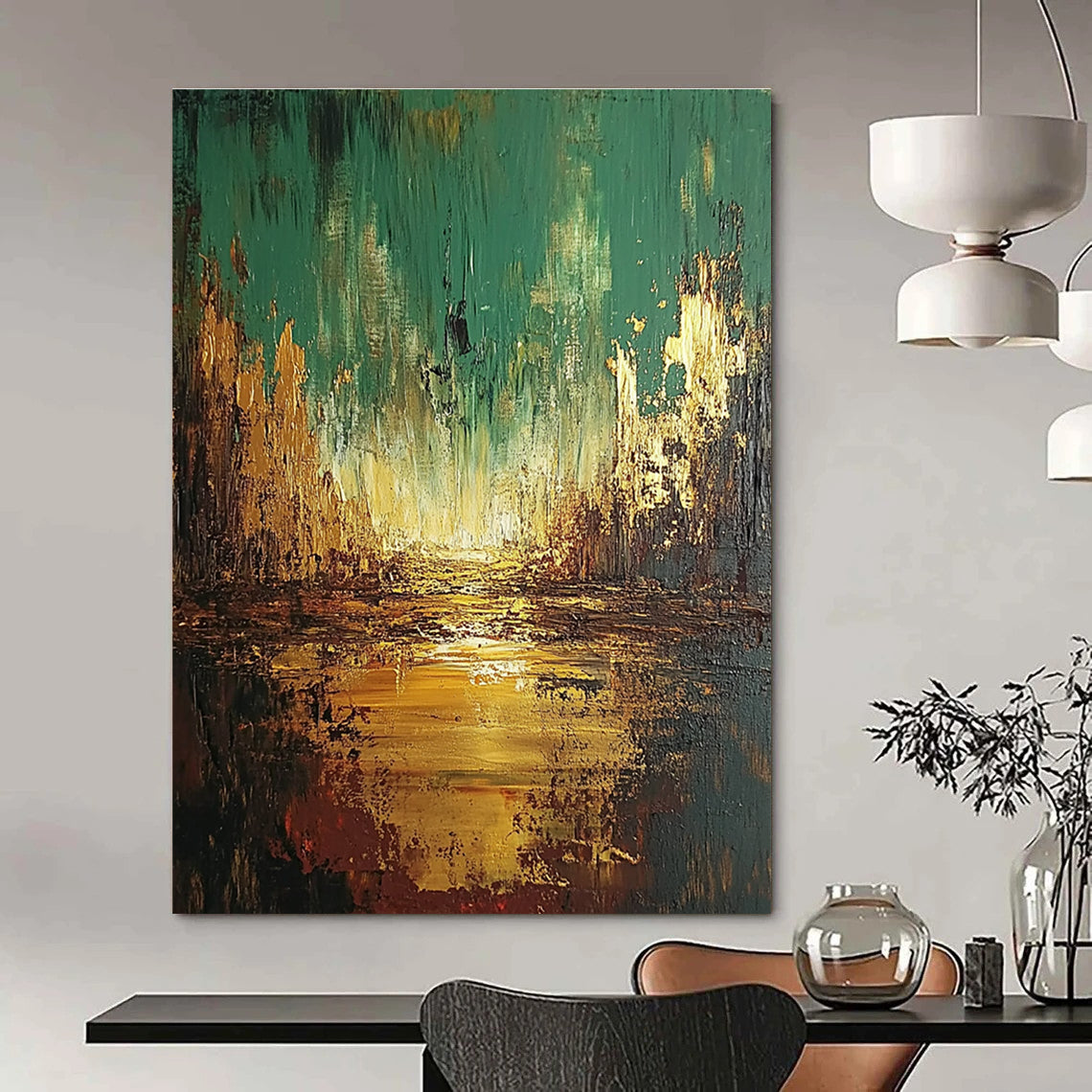 Green and Gold Abstract Landscape for Nature - Inspired Bedroom & Luxury Lounge STSC583