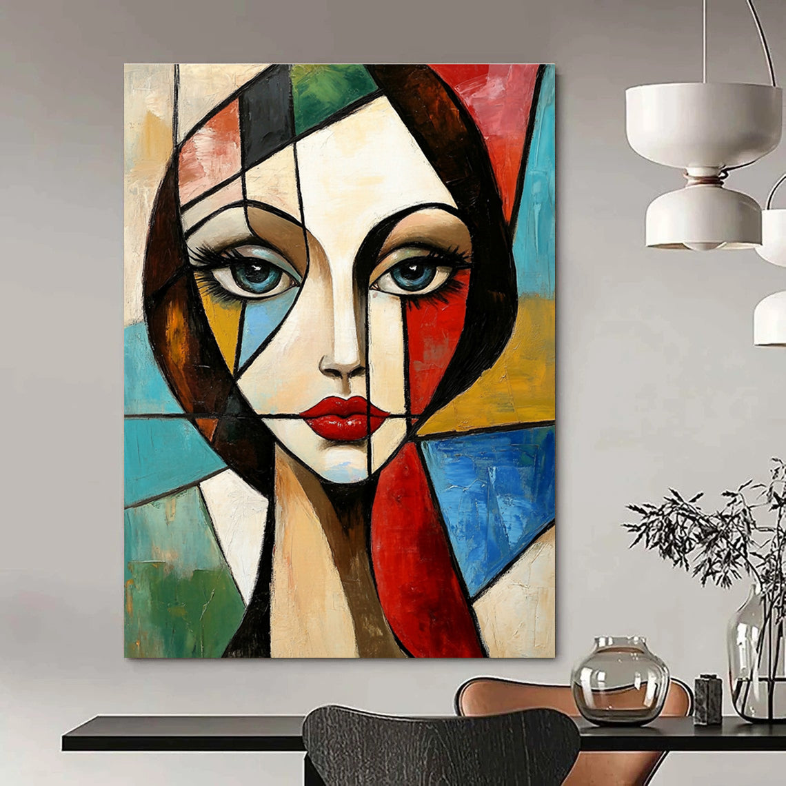 Cubist Portrait Art for Art History Enthusiast’s Office & Modernist Home Library STSC1376
