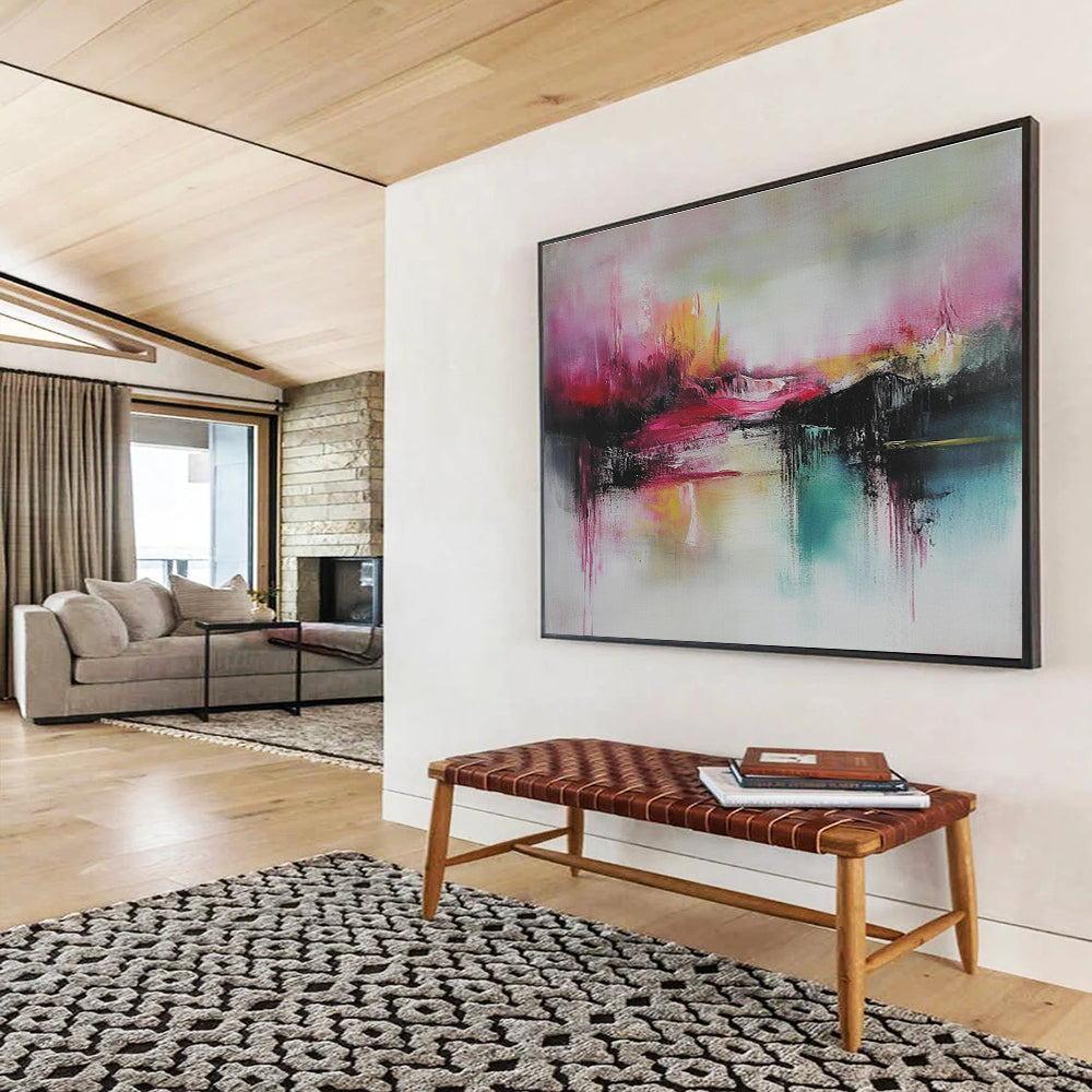 Pink Abstract Landscape Art for Romantic Rooftop Terrace & Whimsical Art Studio SC089