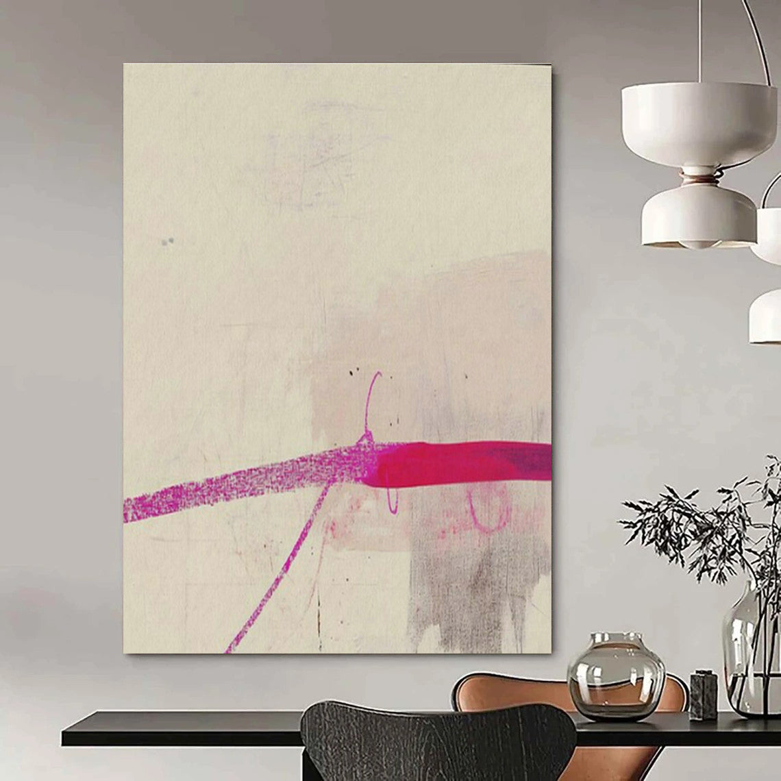 Pink - Purple Line Abstract Art for Bohemian Café & Creative Writing Studio DLZ1942