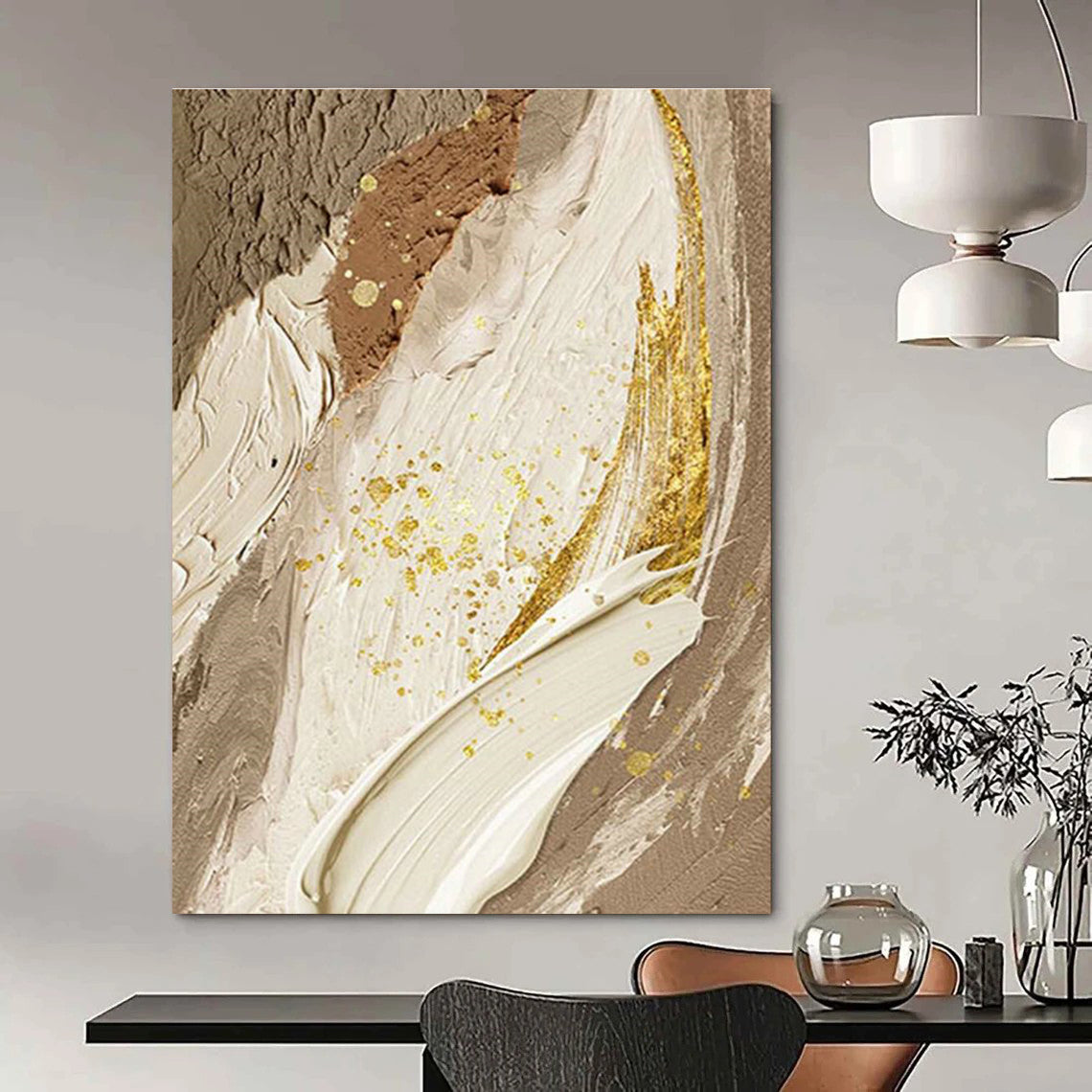 Gold - Accented Abstract Art for Luxury Hotel Lobby & Glamorous Dining Room DLZ2177