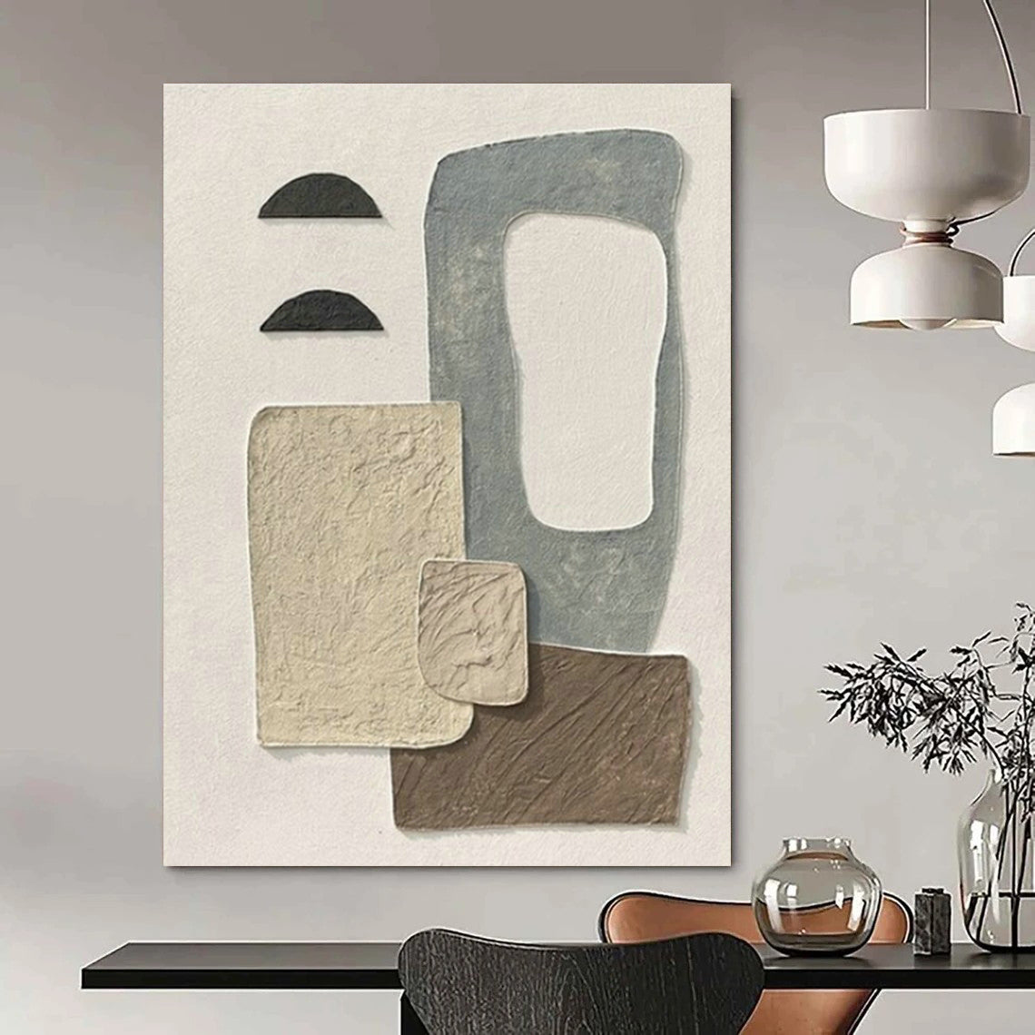 Neutral Collage Art for Minimalist Art Studio & Bohemian - Chic Home Office DLZ1524