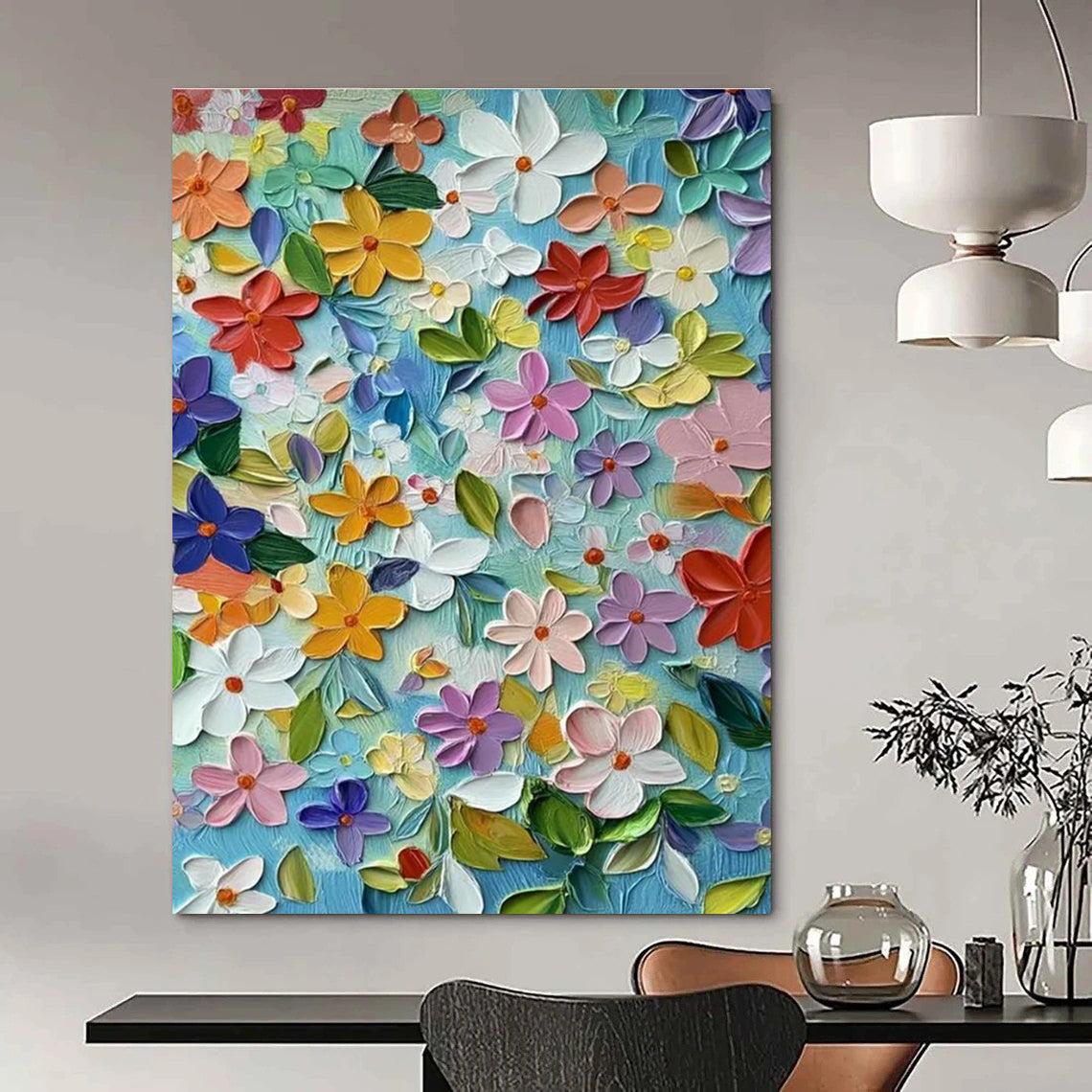 3D Floral Blue Canvas Art for Bohemian Bedroom & Garden - Themed Café DLZ2251