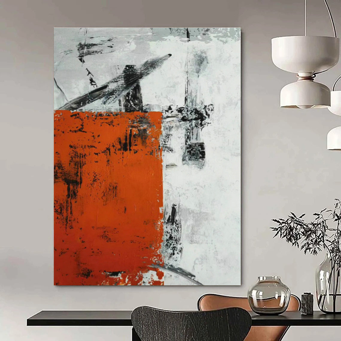 Orange - Grey Abstract Art for Living Room & Office DLZ0512