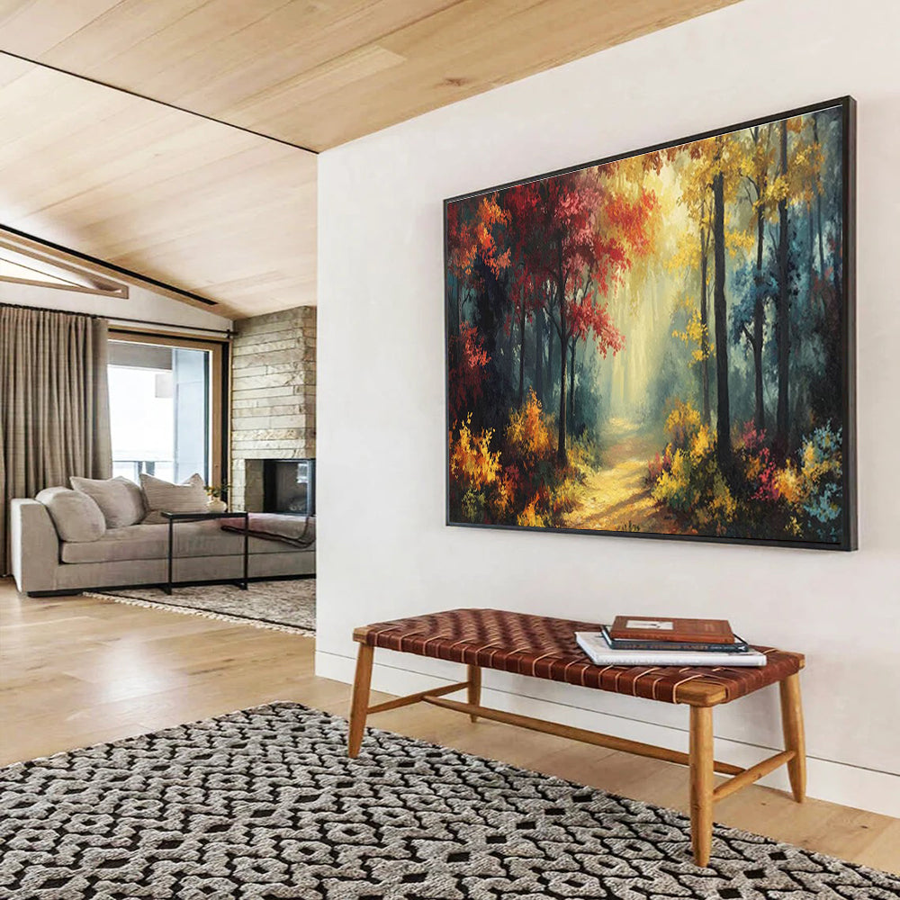 Autumn Forest Path Art for Cozy Mountain Lodge Fireplace Sides DLZ3205