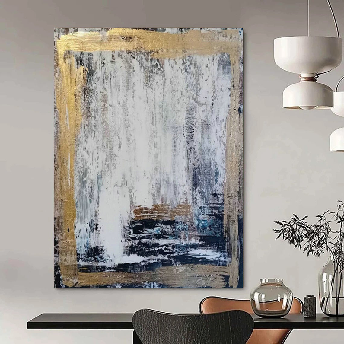 Gold - Framed Abstract Art for Luxury Hotel Lobby & Art - Centric Dining Room DLZ2113