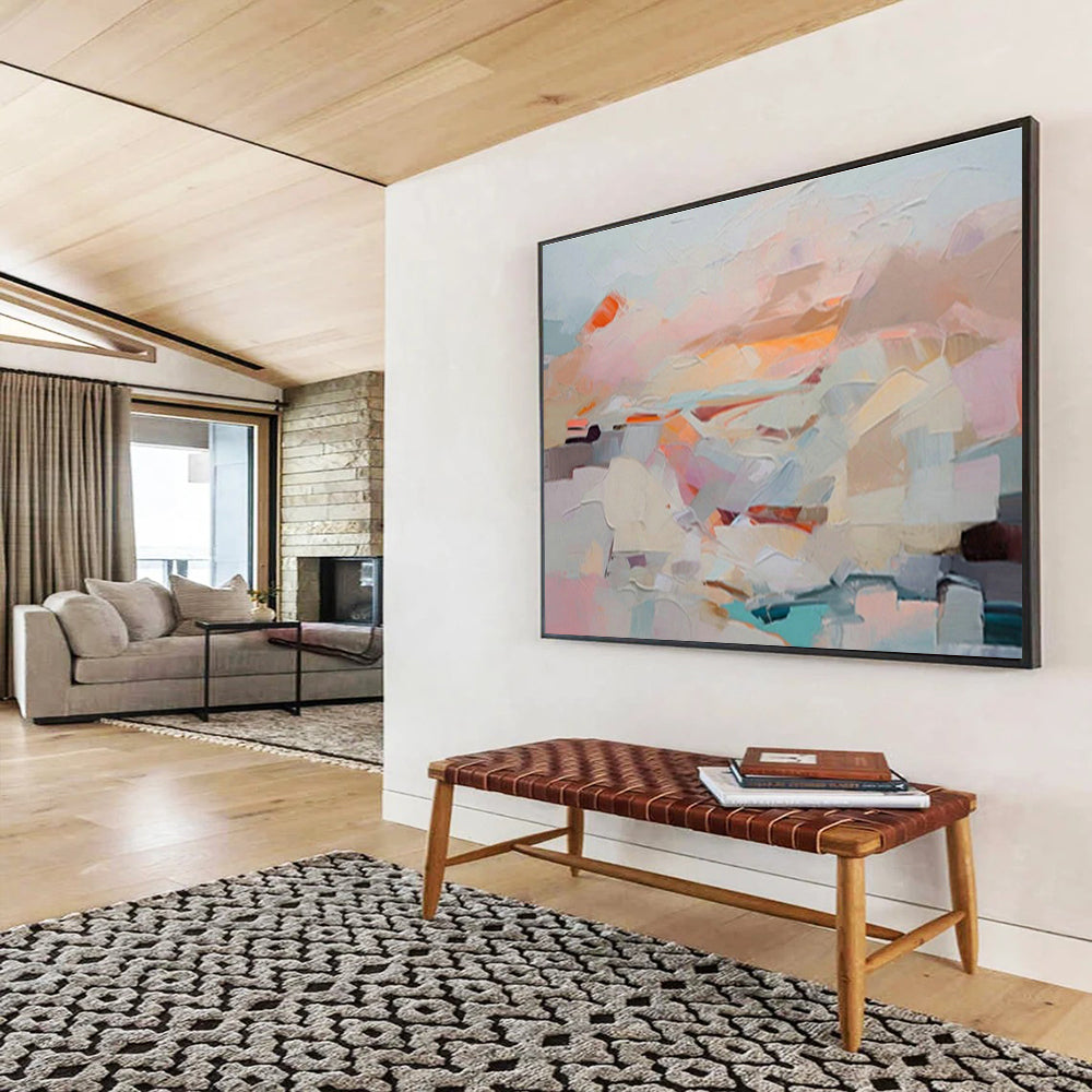Soft Pink - Orange Abstract Art for Elegant Bedroom DLZ2794