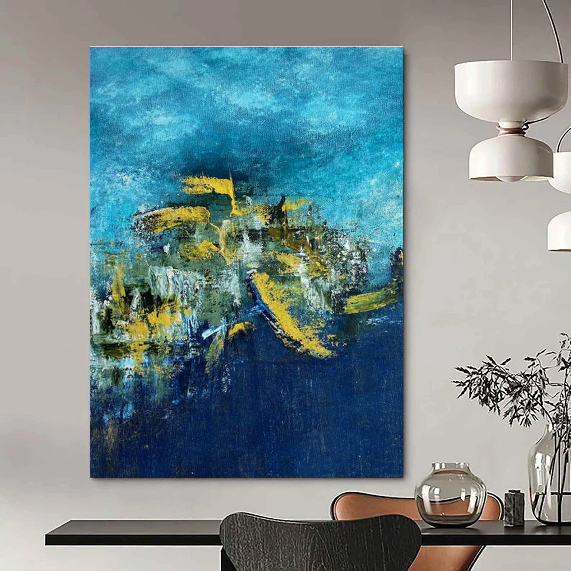 Blue - Yellow Abstract Art for Nautical - Themed Restaurant Walls DLZ0062